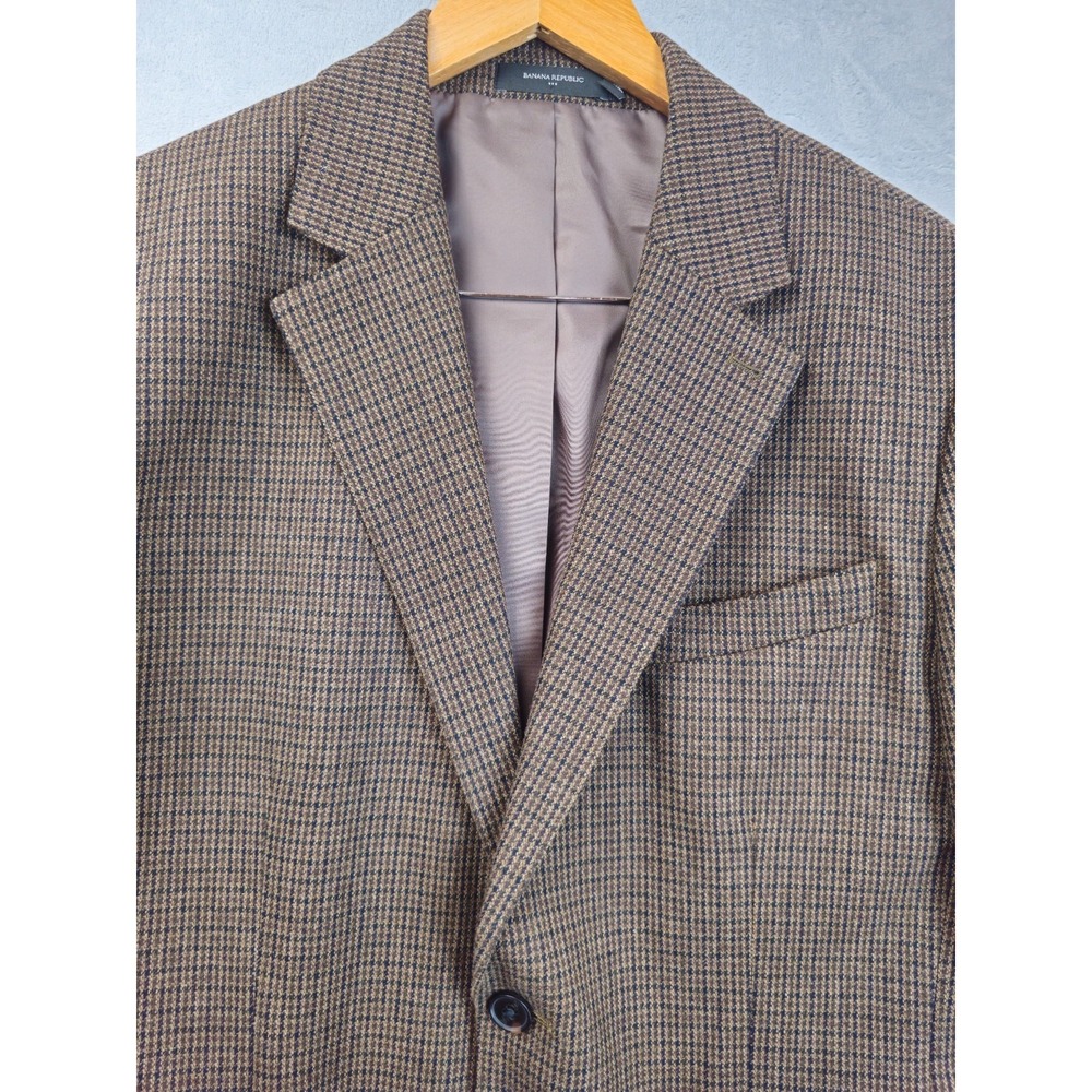 Banana Republic Blazer Wool Blend Tailored Jacket Sz 40R Brown Houndstooth Plaid